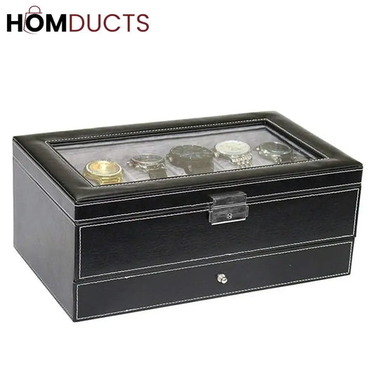 12 Slots Double layer PU Leather Watch Storage Box