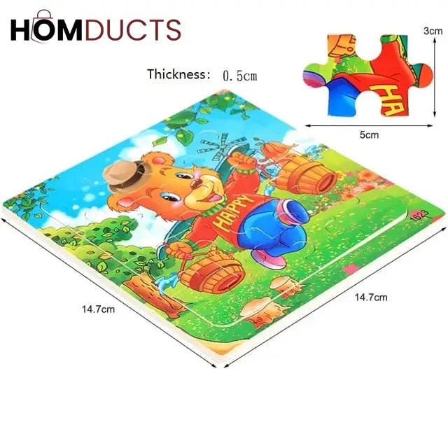 16pcs 3D Colorful Wooden Puzzle Set