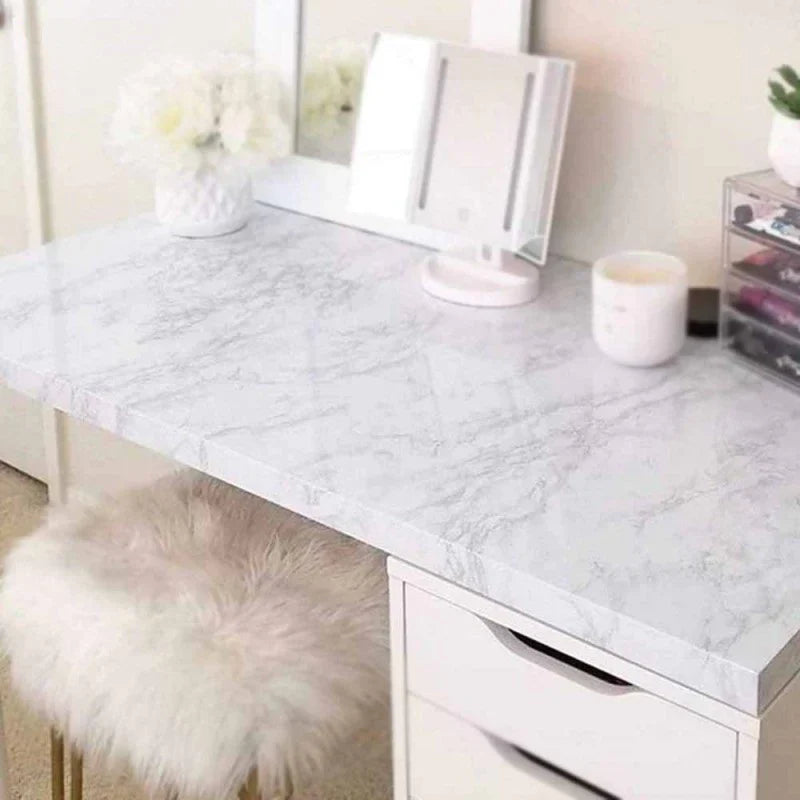 Self Adhesive White Marble Waterproof Sheet – 60x200cm Peel & Stick Wallpaper