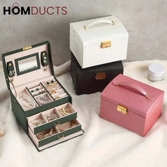 3Layer Mirror Leather Jewellery Organizer