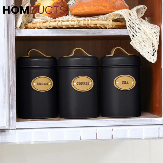 3Pcs Kitchen Counter Top Metal Jar Set