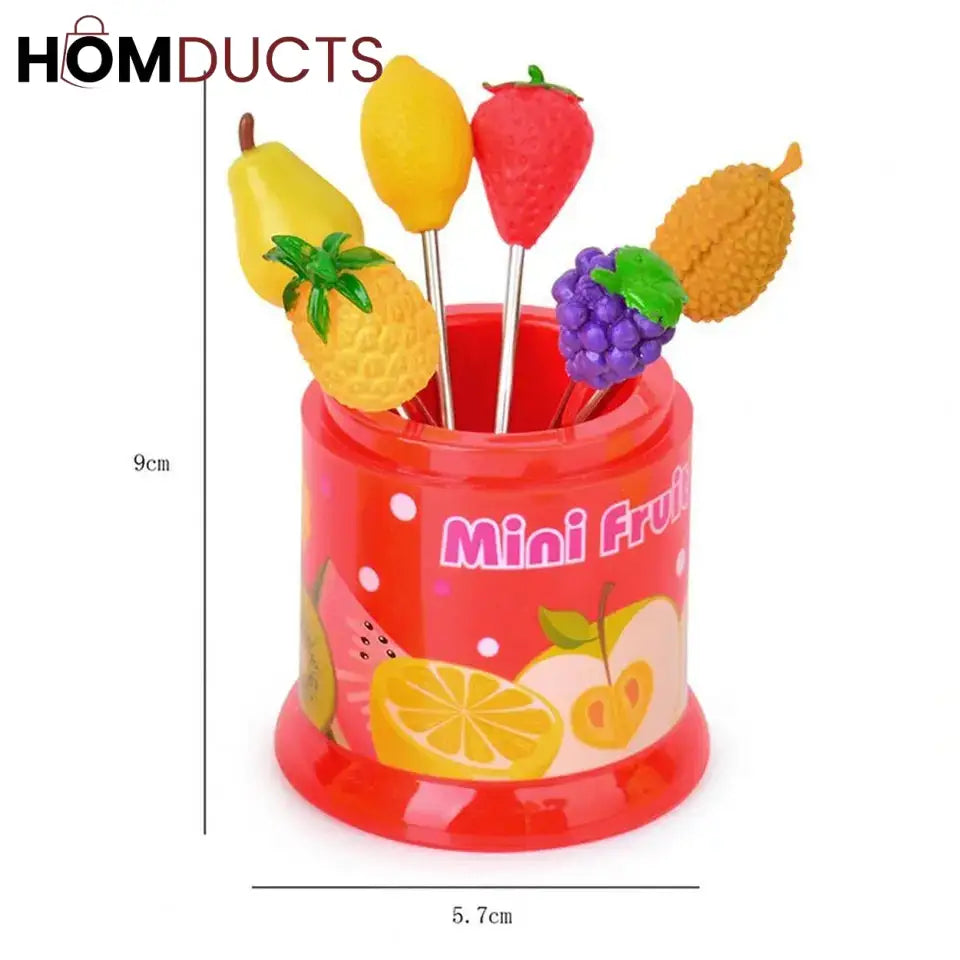 6 Pcs Fruit Pattern Fruit Fork