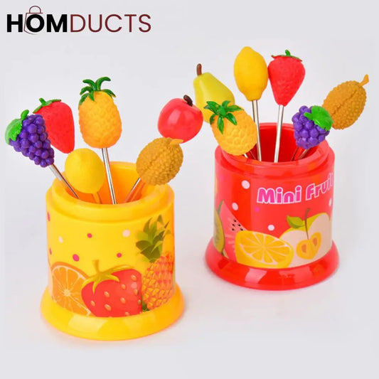 6 Pcs Fruit Pattern Fruit Fork