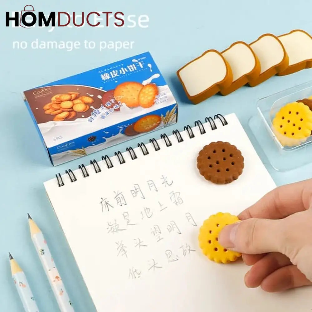 6pcs Biscuit Erasers Set