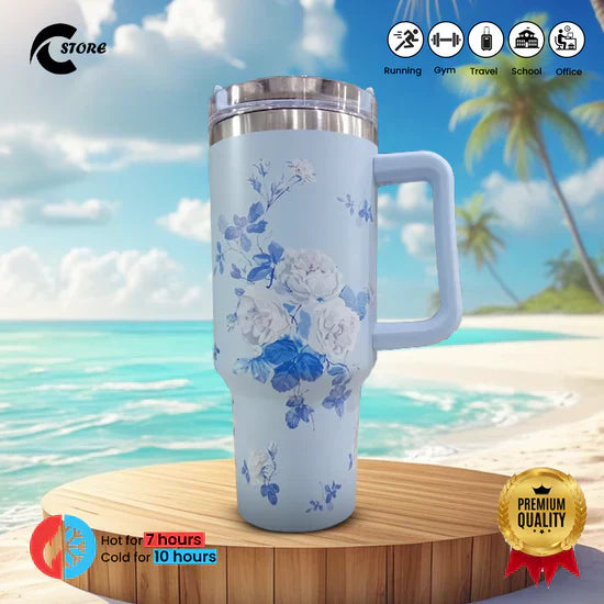 40 oz Insulated Tumbler Thermos Flask with Straw & Lid – Stainless Steel Travel Mug