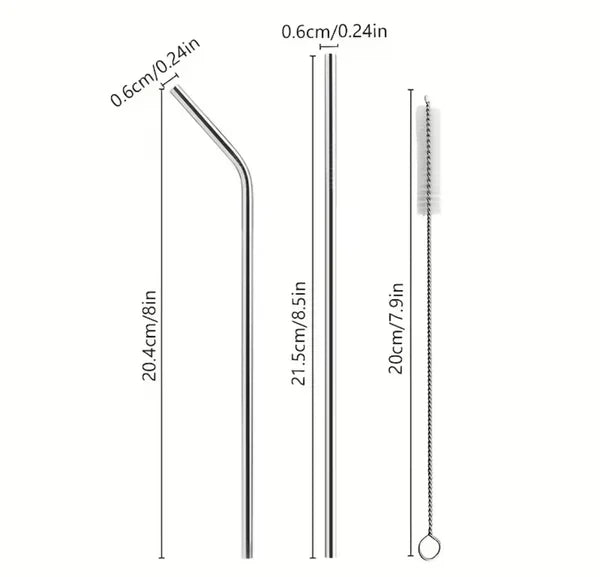 Stainless Steel Straws (4-Piece Set) with Cleaning Brush – Reusable & Eco-Friendly