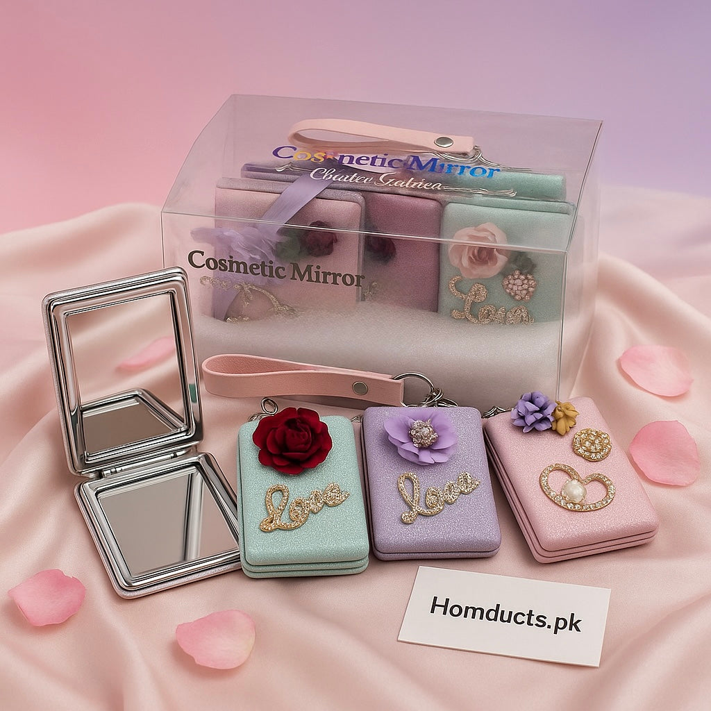 Luxury Floral Compact Mirror Keychain – Portable Double-Sided Makeup Mirror