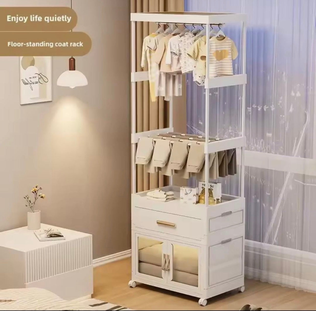 Premium Multi-Layer Floor-Standing Coat Rack with Storage Drawers