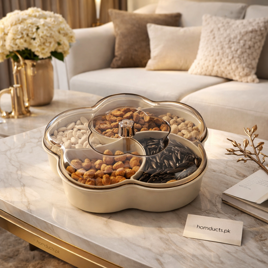 Modern 5-Compartment Serving Tray with Clear Lids - Keep Snacks Fresh & Organized