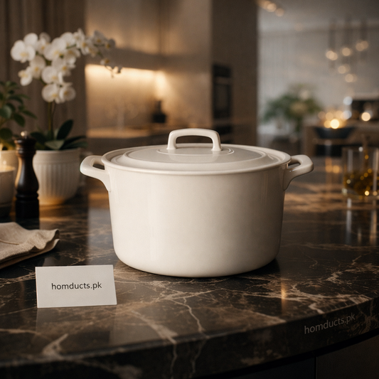 Danny Home White Cast Iron Dutch Oven with Lid – Premium Casserole Pot for Cooking & Serving