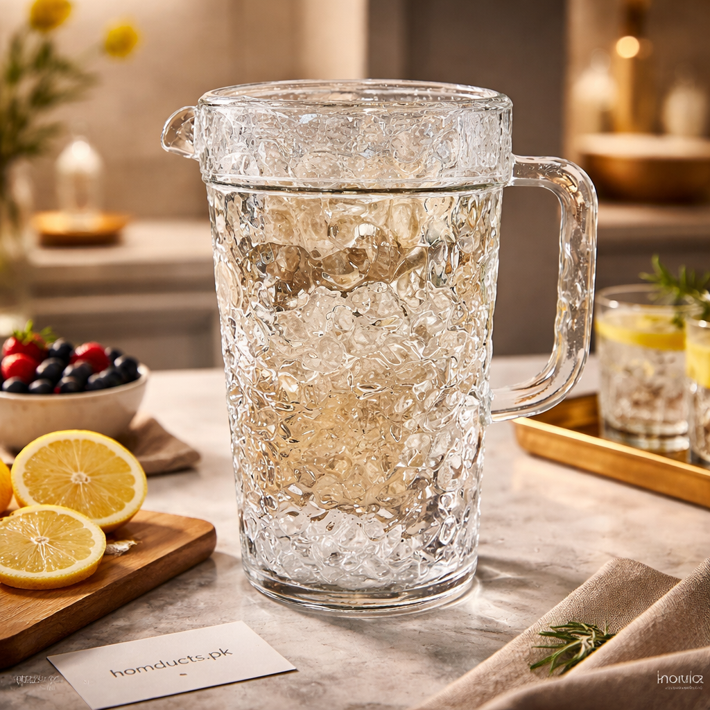 Premium Crystal Textured Glass Water Jug with Handle