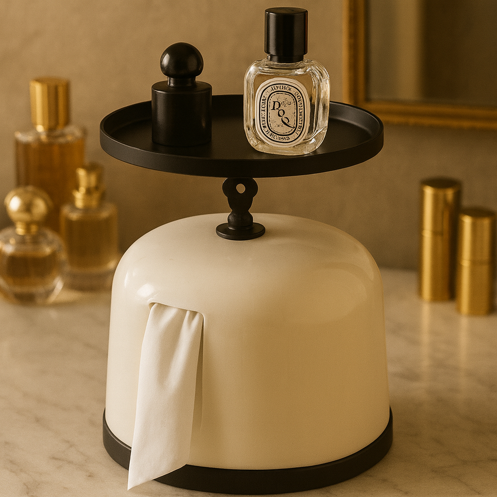 Luxury Dual-Purpose Tissue Box with Top Organizer Tray – Cream
