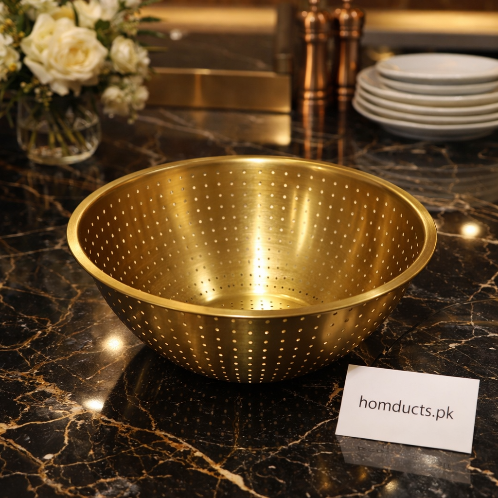Luxury Gold Stainless Steel Perforated Colander Bowl – Premium Kitchen Strainer (Multiple Sizes)