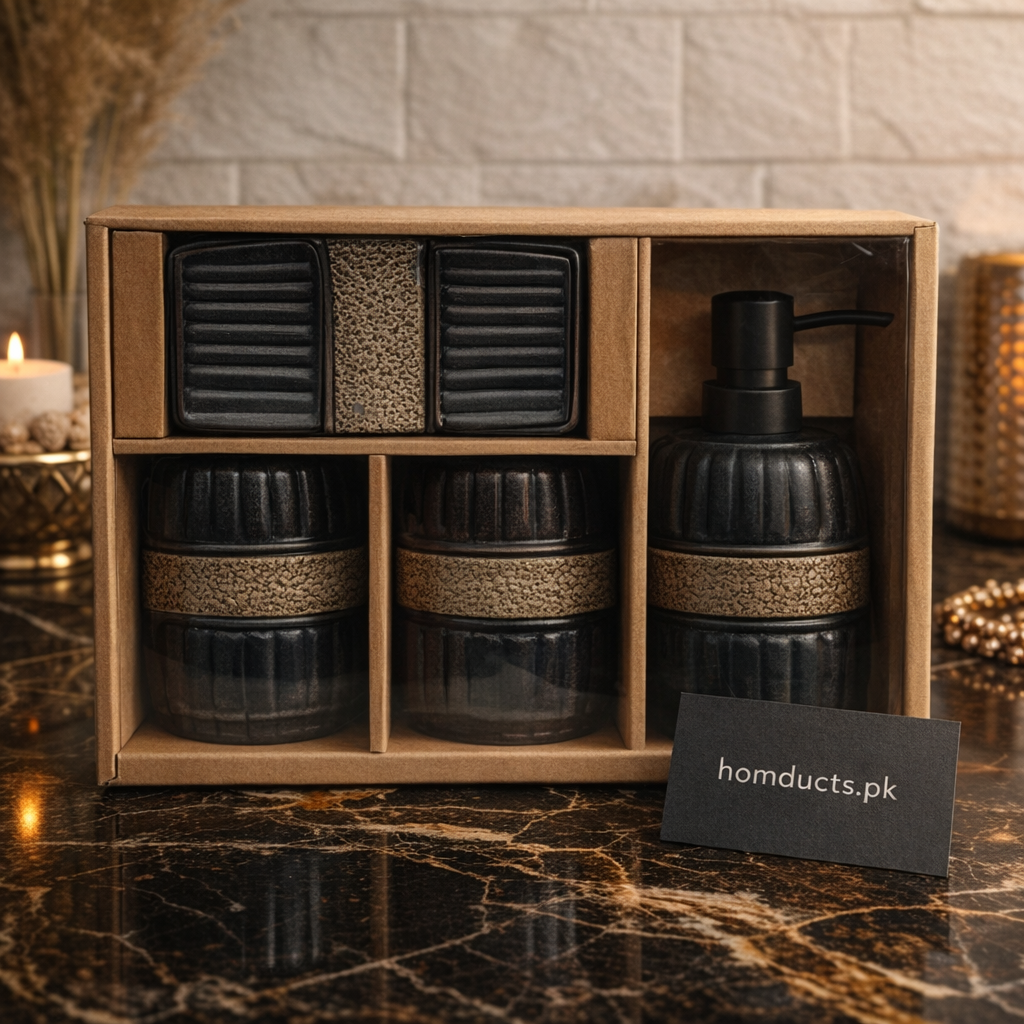 Luxury 4-Piece Black & Bronze Bathroom Accessories Set