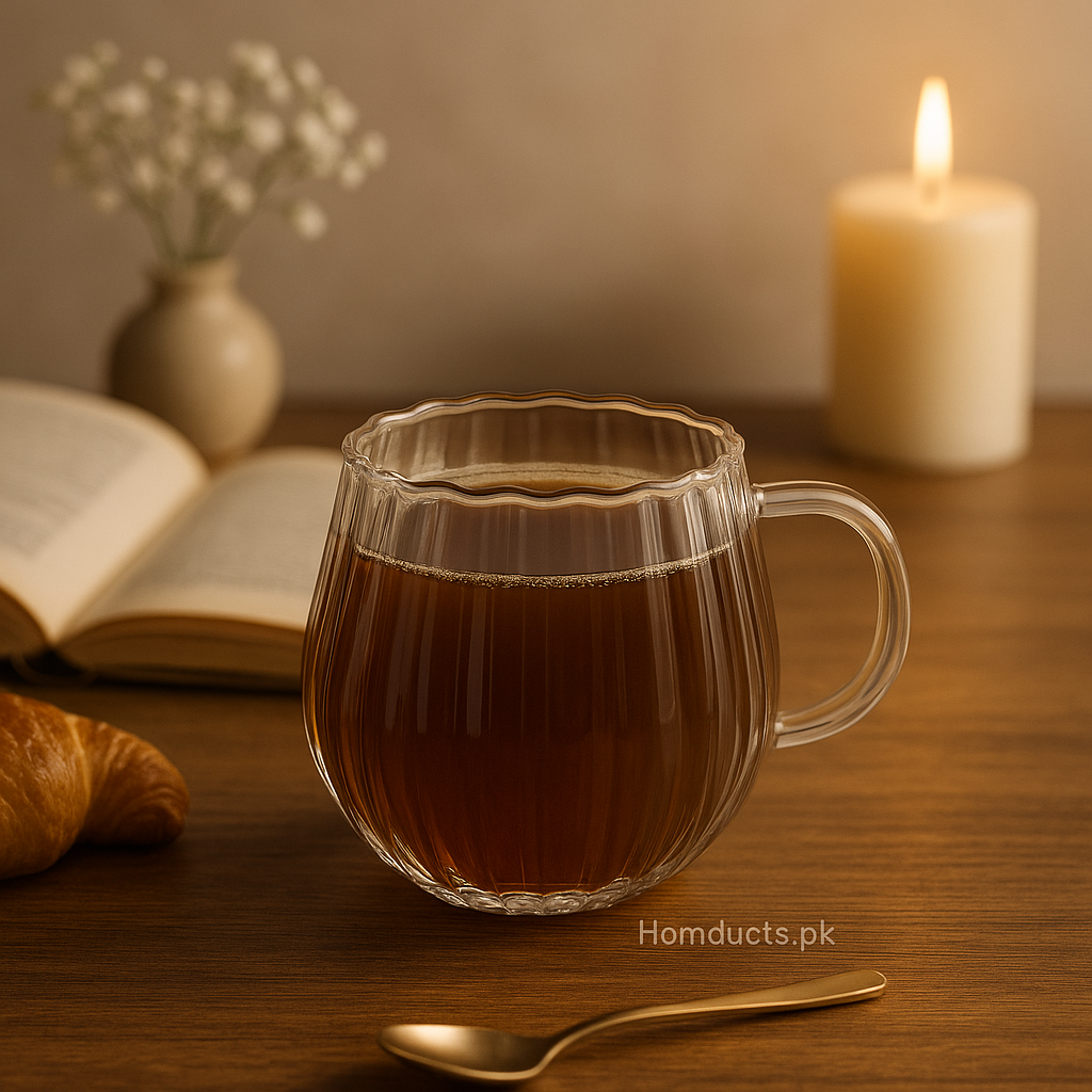 Luxury Ribbed Glass Mug – Elegant Heat-Resistant Transparent Cup