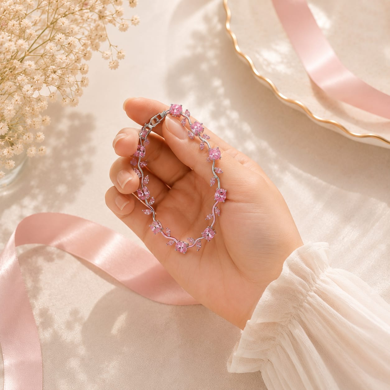 Luminous Design Crystal Stones Viral Tulip Bracelet for Girls/Women