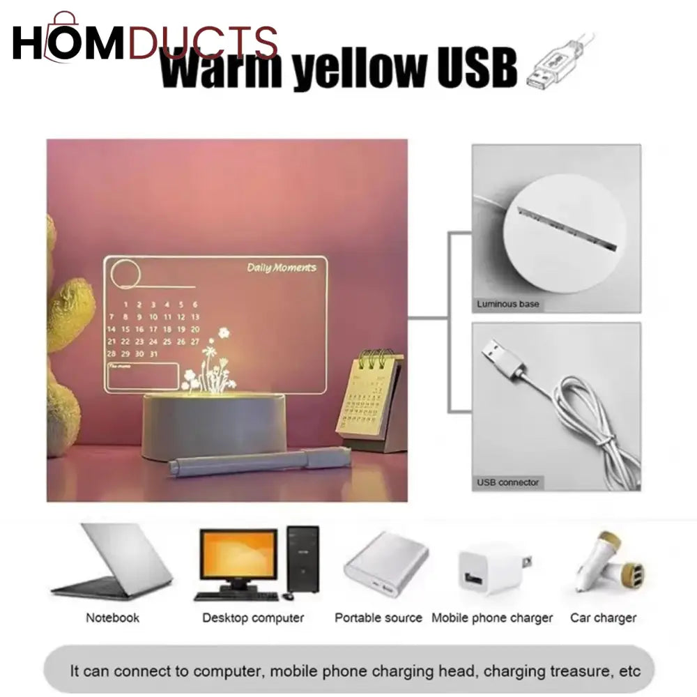 Acrylic LED Rewritable Night Light Board – Erasable & Reusable Message Lamp