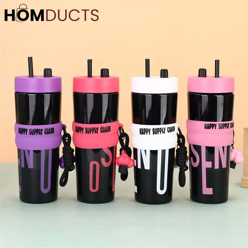 Colorful Leak-Proof Sports Water Bottle with Straw and Handle –Travel Tumbler for Gym, School, and Outdoor Use