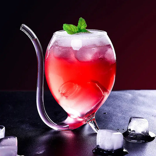 Curved Cocktail Glass with Built-In Straw – Unique Artistic Drinkware