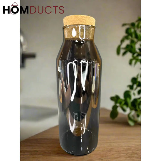 Elegant Ribbed Glass Bottle with Natural Cork Stopper | 1L Capacity