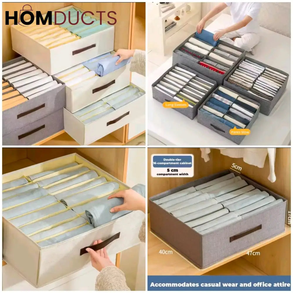 Foldable Closet Drawer Organizer with Handles – 16-Grid Fabric Storage Box for Jeans, Pants & Clothes