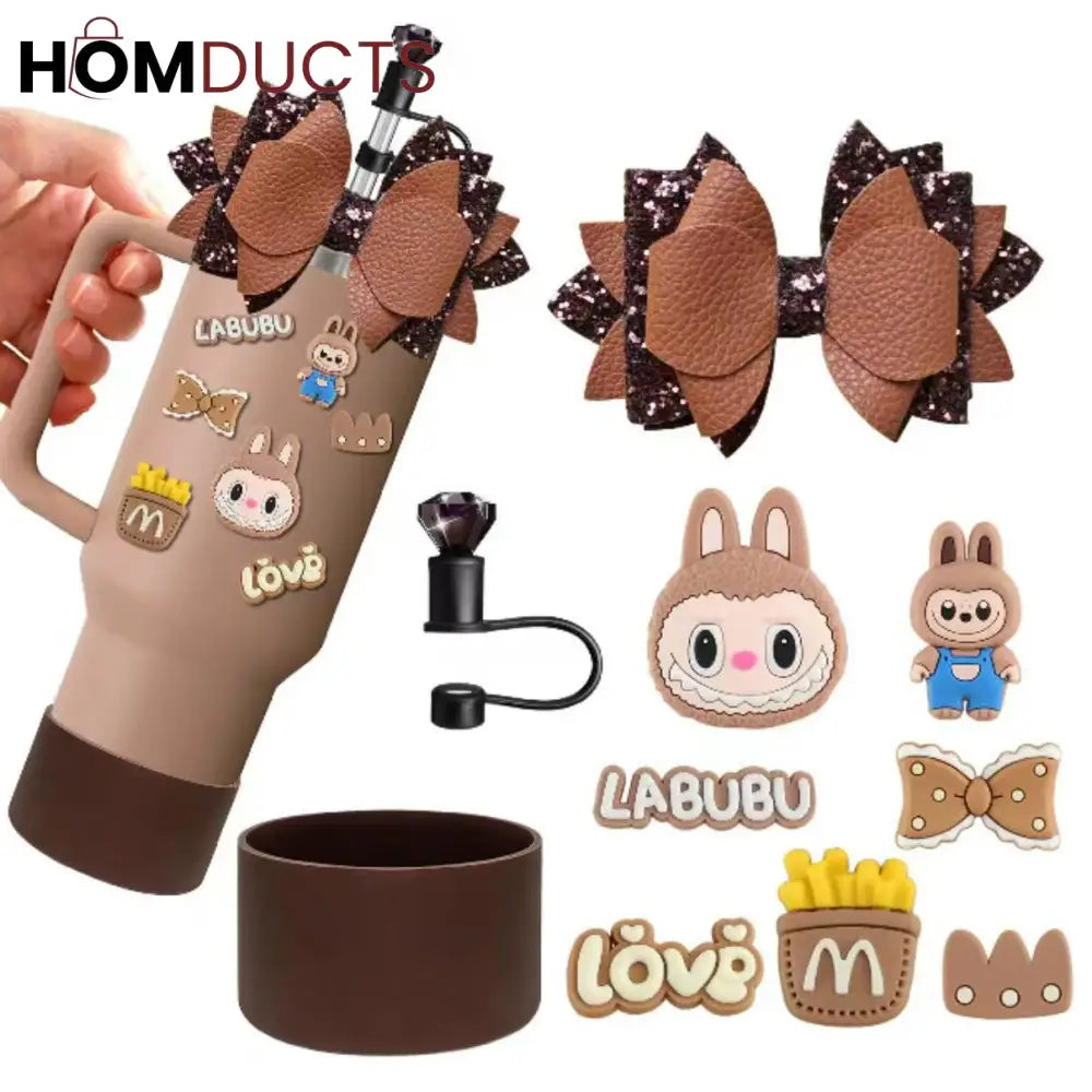 Labubu-Themed Limited Edition Brown Tumbler Set – 40oz Insulated with Accessories