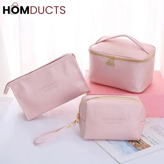 Large Capacity 3Pcs PU Travel Cosmetic Bag