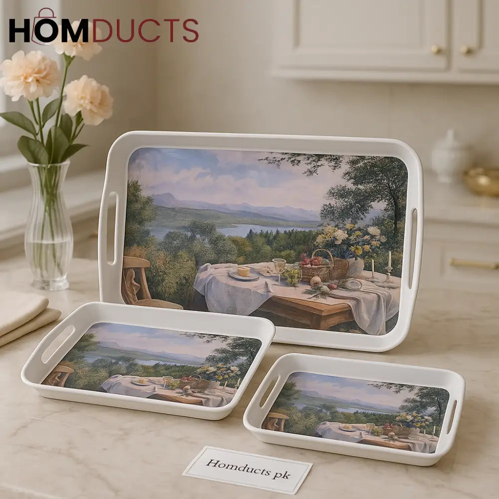 Luxury 3-Piece Serving Tray Set – Scenic Picnic Design