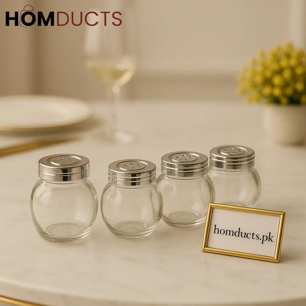 Luxury 4-Piece Glass Spice Jar Set with Premium Chrome Lids