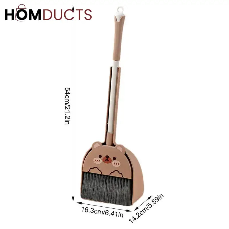 Luxury Bear-Themed Broom & Dustpan Set – Cute & Compact Home Cleaning Tool