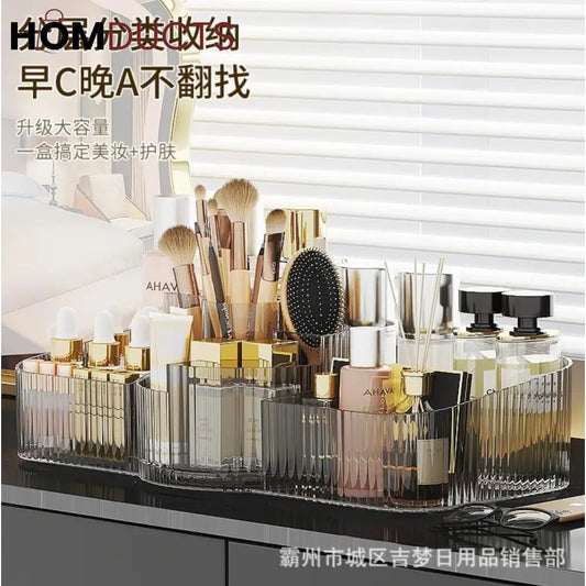Luxury Clear Acrylic Makeup Organizer with Compartments for Brushes, Perfumes & Skincare