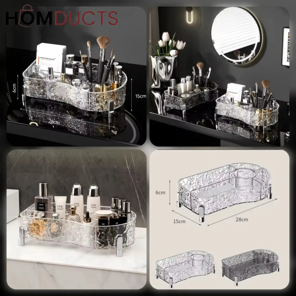 Luxury Crystal Clear Makeup Organizer with Compartments for Brushes, Perfume, and Skincare Products
