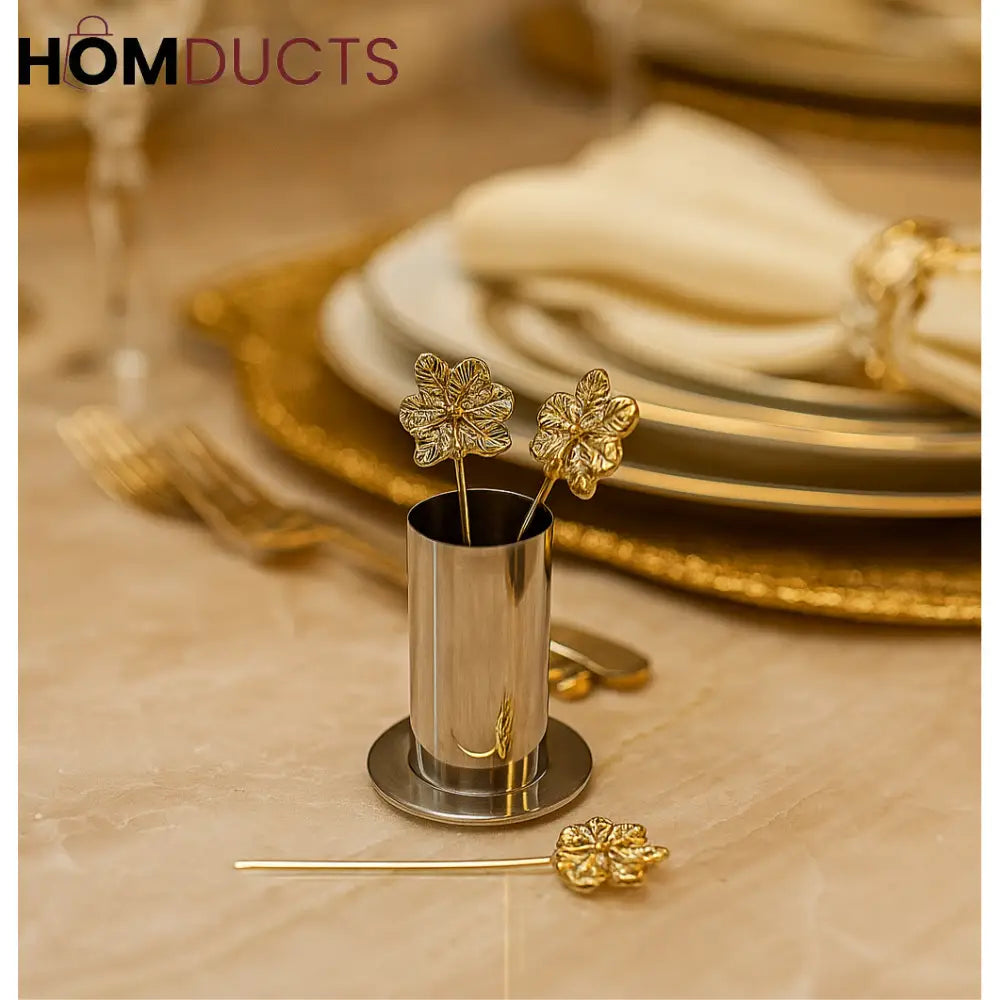 Luxury Gold Leaf Toothpick Holder Set – Elegant Dining Table Accessory