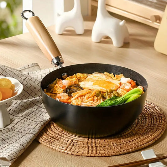 Non-Stick Carbon Steel Wok Pan Stir Fry Pan with Wooden Handle for Gas & Induction Cooktops