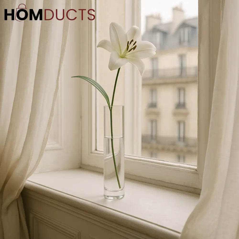 Parisian Lily Clear Glass Vase – Elegant Tall Flower Holder