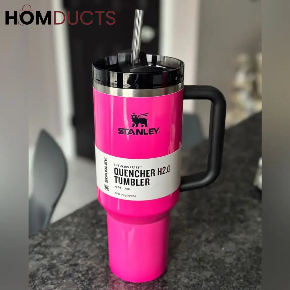 Pink Stanley Quencher H2.0 Tumbler 40oz - Insulated Hydration Mug"