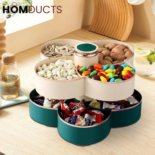 Rotating 2 Layer Dry Fruit Dish With Toothpick Holder