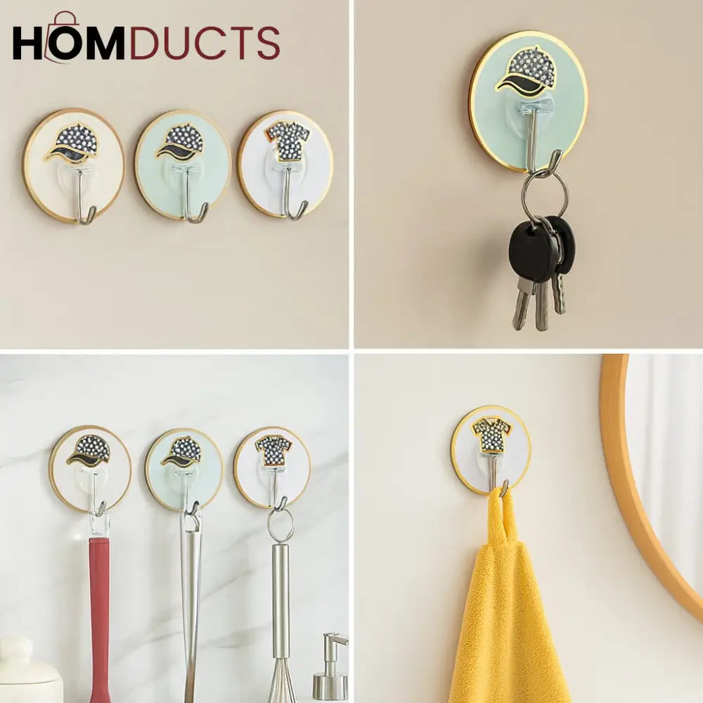 Self-Adhesive Wall Hooks for Keys, Towels & Kitchen Utensils – Decorative Strong Hanging Hooks (Cap & Shirt Design)
