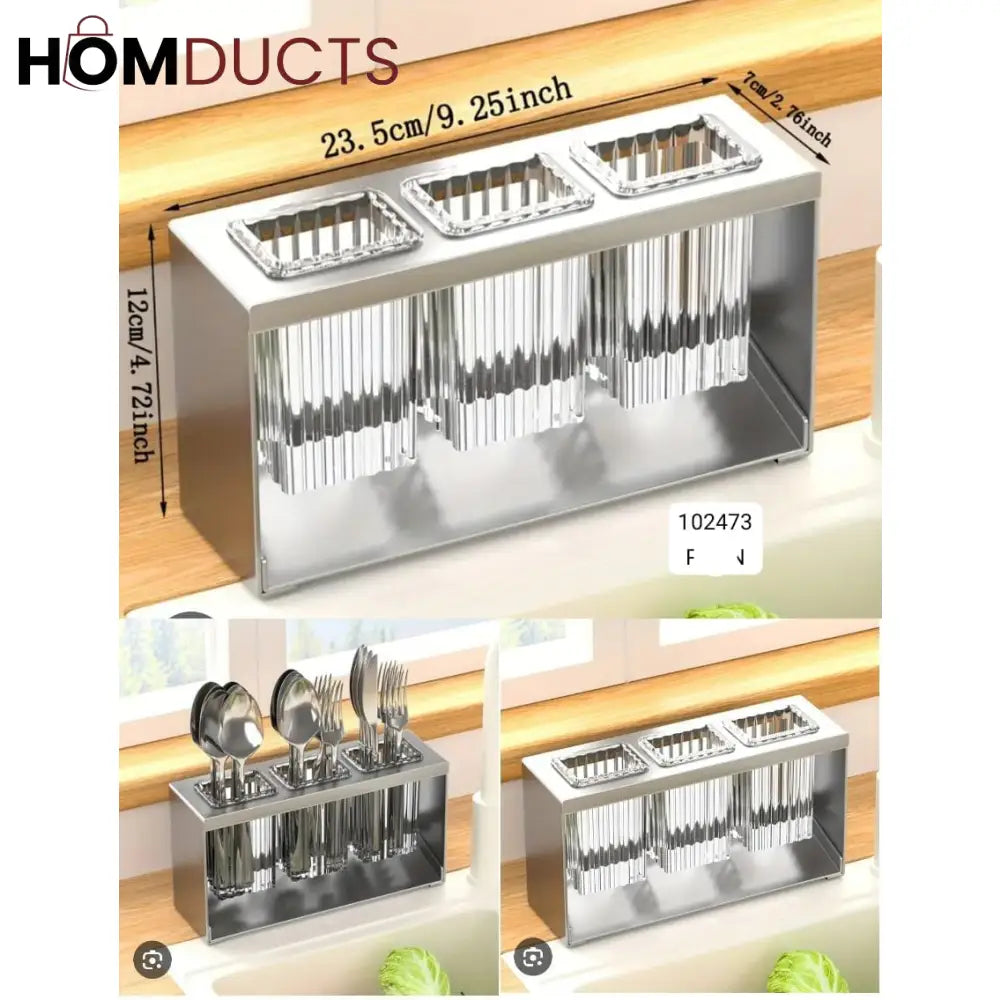 Stainless Steel Utensil Holder for Kitchen Countertop – Modern Cutlery Drying Rack with Drainage for Spoons, Forks, and Knives