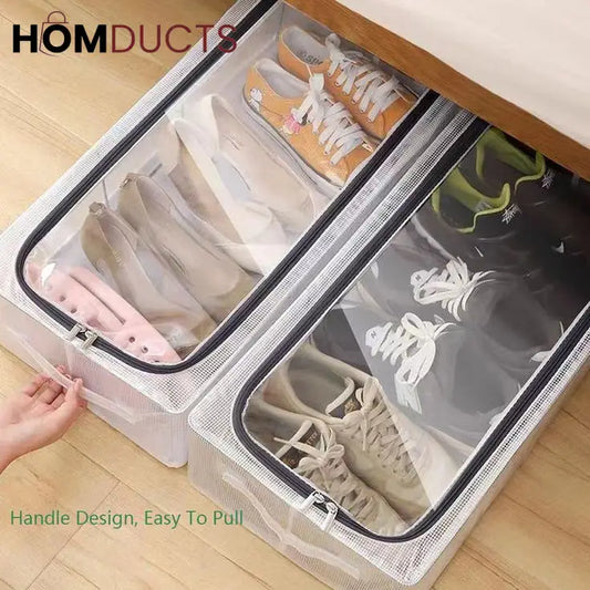 Under Bed Shoe Organizer - Double Sided Zippered Storage Box - Dustproof & Foldable