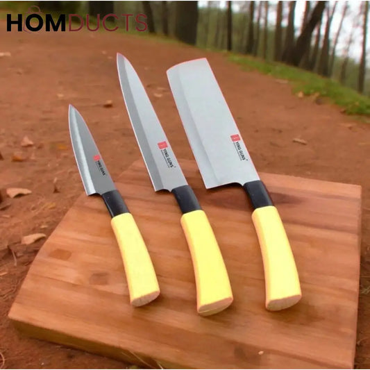 Ying Guns Premium 3-Piece Stainless Steel Kitchen Knife Set – Ultra-Sharp Chef Knives with Wooden Handles