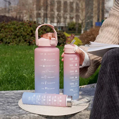 Premium Gradient Colour Water Bottle Set of 3, Large Capacity Motivational Hydration Bottles for Gym, Office and Kids