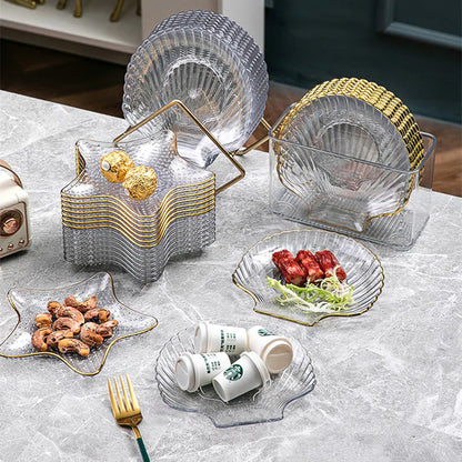 Gold-Trimmed Glass Star-Shaped Serving Dishes Set 8pcs