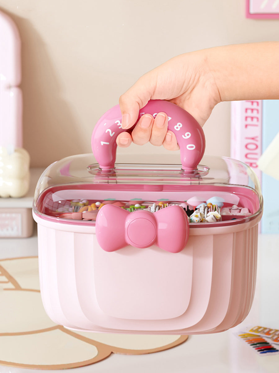 Cute Storage Box with Handle and Bow – Multi-Purpose Organizer Case for Kids Accessories, Toys & Hair Clips