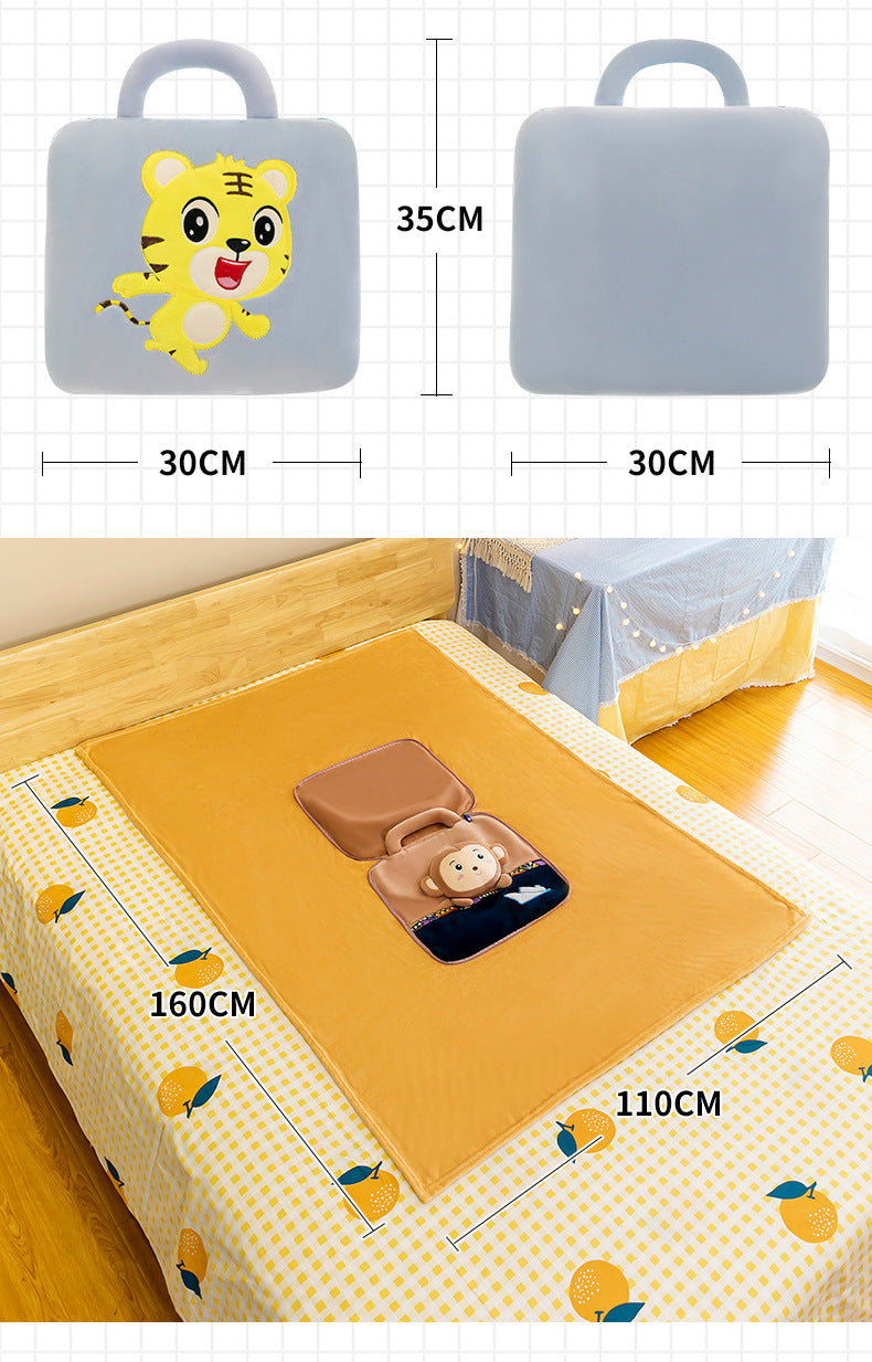 3-in-1 Cartoon Cushion Blanket – Plush Pillow & Travel Blanket