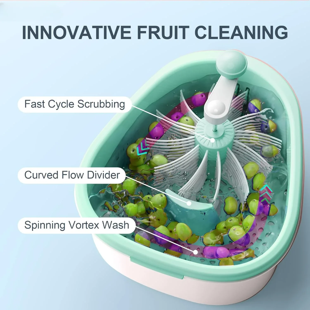 Hands-Free Fruit and Vegetable Washer with Manual Crank – Automatic Spin Cleaning Bowl for Kitchen