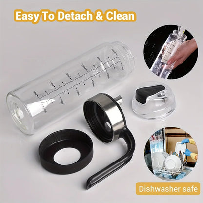 Transparent Oil Dispenser Bottle with Handle – Leakproof Glass Olive Oil & Vinegar Container with Measurement Markings for Kitchen Use
