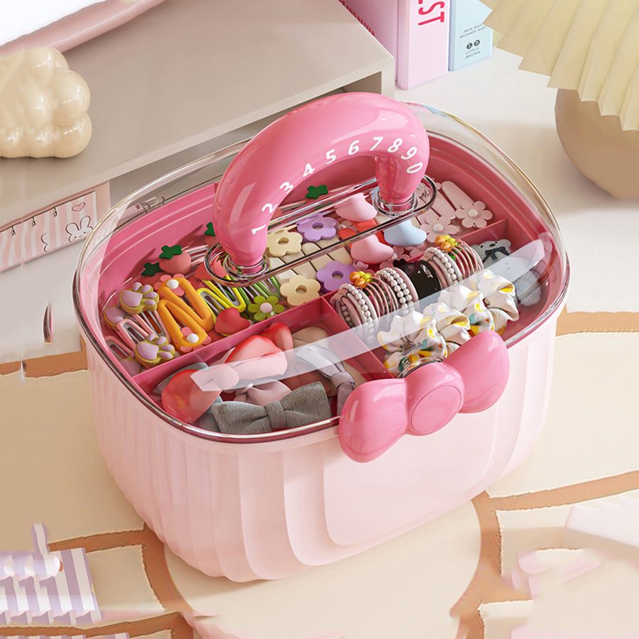 Cute Storage Box with Handle and Bow – Multi-Purpose Organizer Case for Kids Accessories, Toys & Hair Clips
