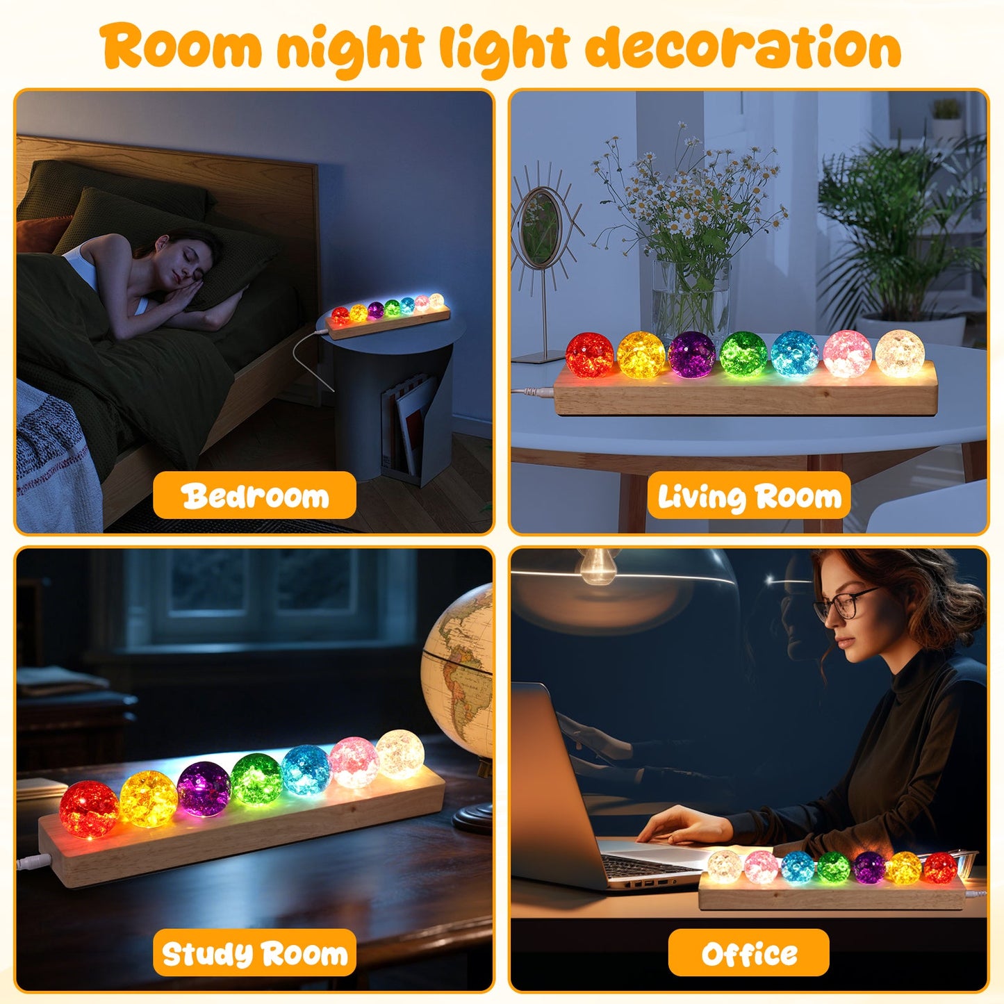 Luxury Crystal LED Globe Lamp – 7 Color Decorative Light on Wooden Base