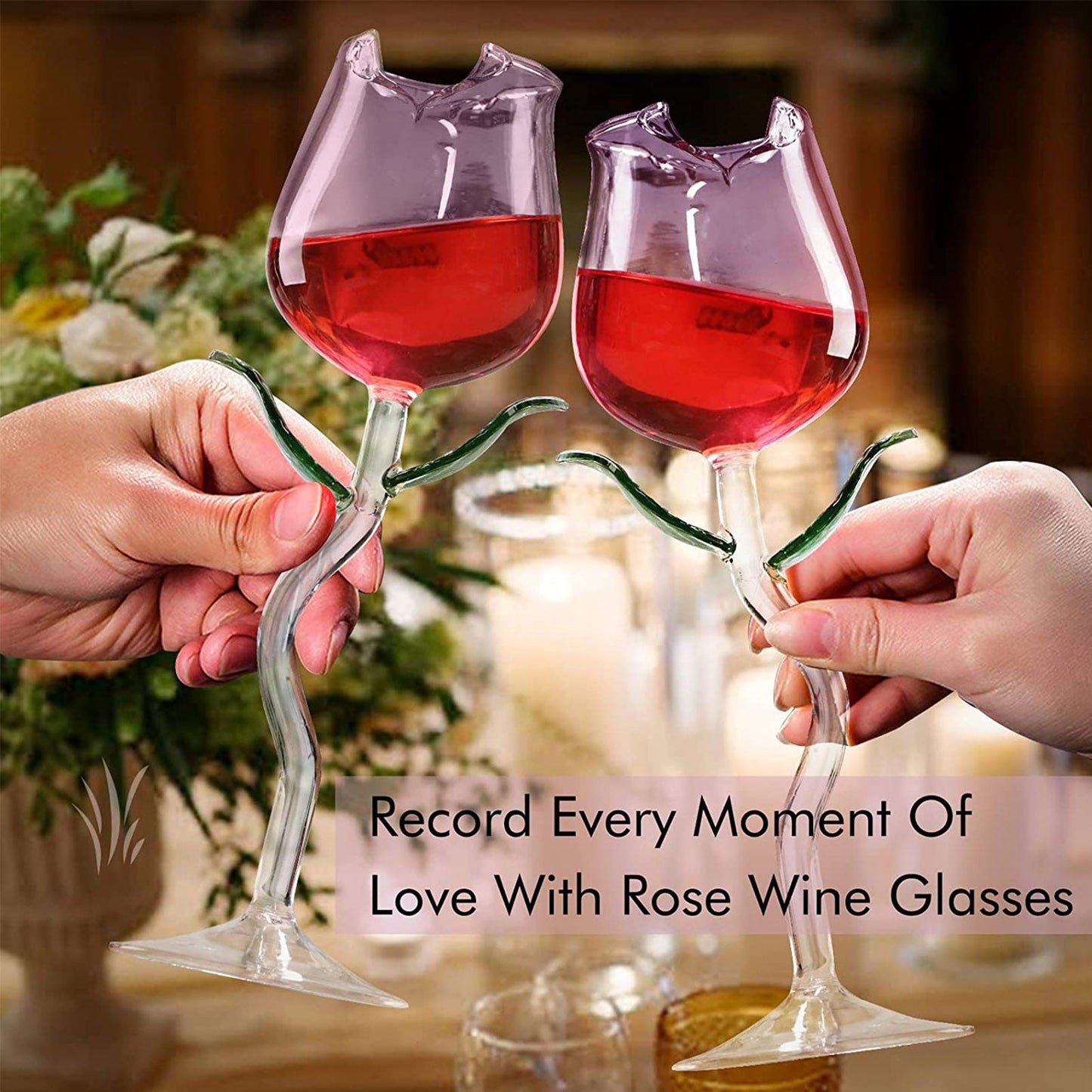 Luxury Rose Wine Glass – Elegant Tulip-Shaped Crystal Goblet with Leaf Stem